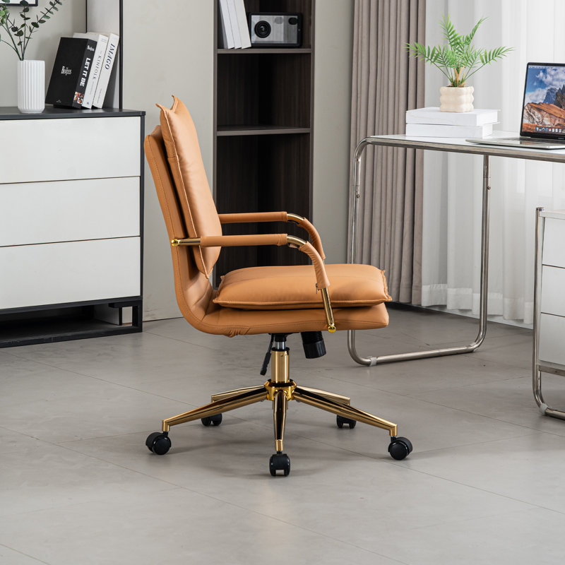 Chaise de bureau pivotante rembourrée en cuir, Tanné