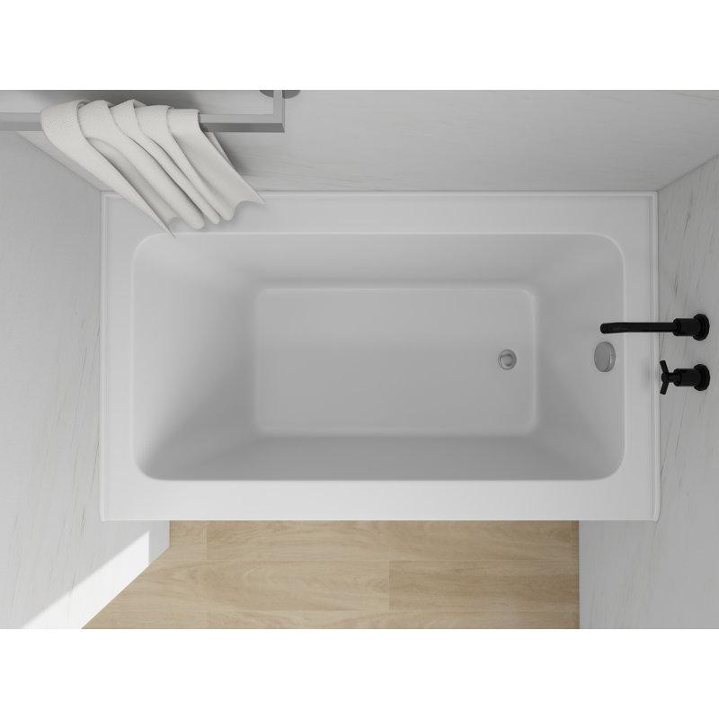 Baignoire de trempage en alcôve rectangulaire en acrylique de 54 pouces avec bride de carrelage à 3 côtés, À droite