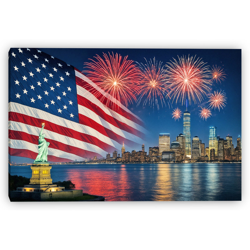 Étoiles sur Manhattan - art sur toile avec feux d'artifice NYC, H 12 po x l 12 po