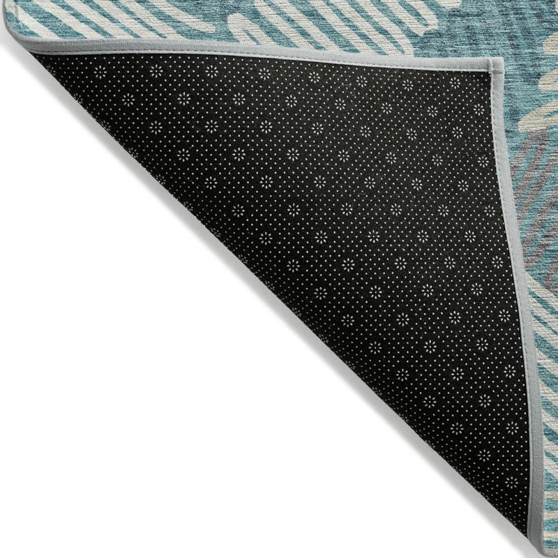3' X 5' Teal Blue Gray And Ivory Floral Washable Indoor Outdoor Area Rug