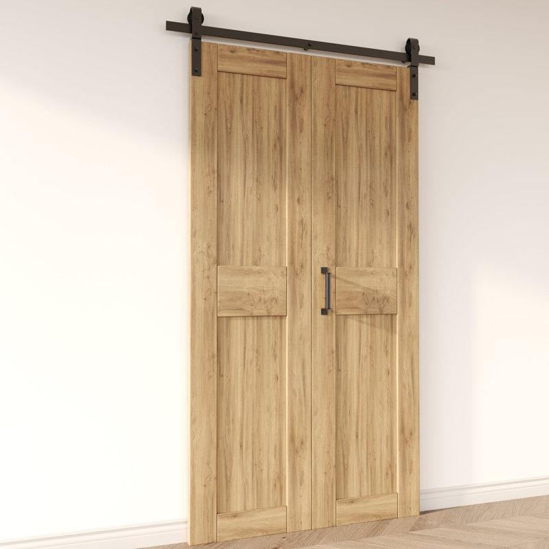 Bi-Folding Sliding Barn Door Hardware Front Mount Two Doors Kit - Classic Design Roller (Doors Not Included), 28 in.