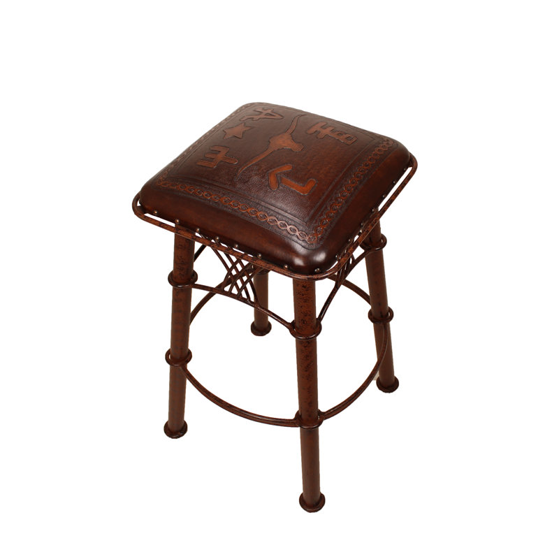Tabouret 30 "Montana, Brun antique / motif de marques de bouvillons