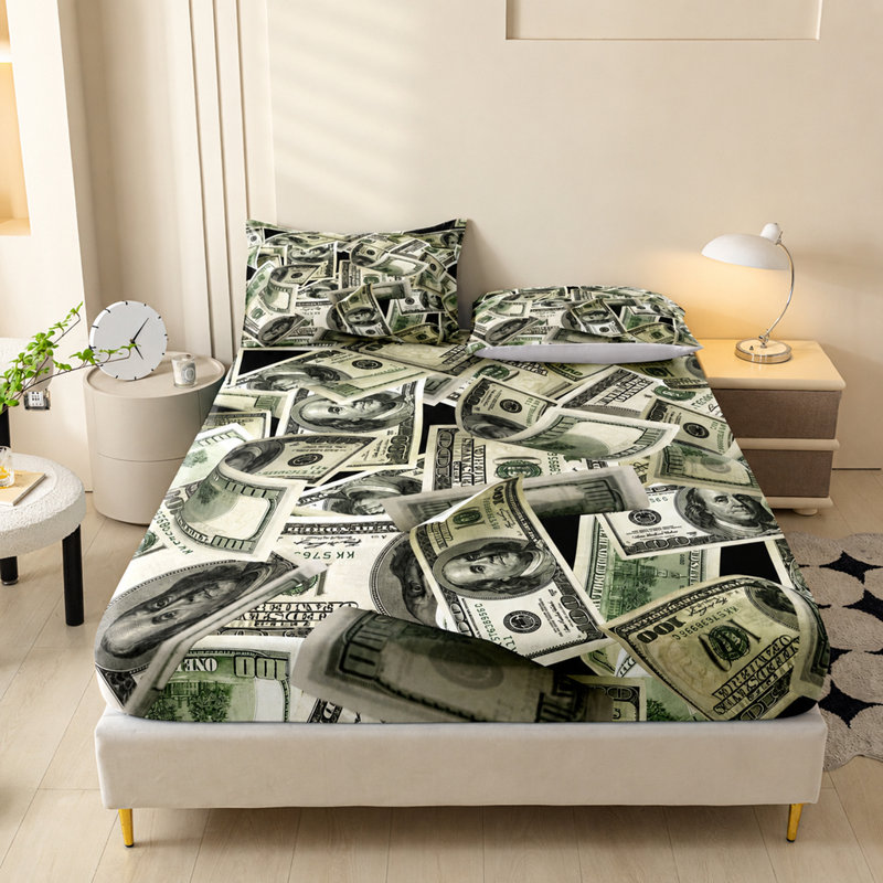 Ensemble de draps et de taies d'oreiller en microfibre à motif de billets de 100 billets Orylavena Flying Flying, Lit double