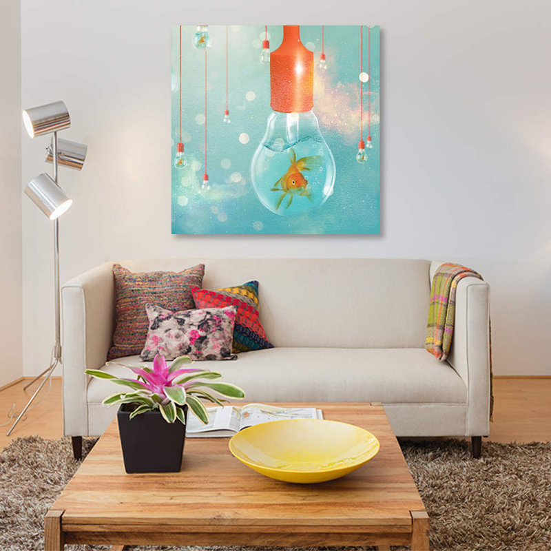 « un poisson rouge ideas ii », impression sur toile, H 26 po x l 26 po x P 1,5 po, Toile tendue, Pas de tapis