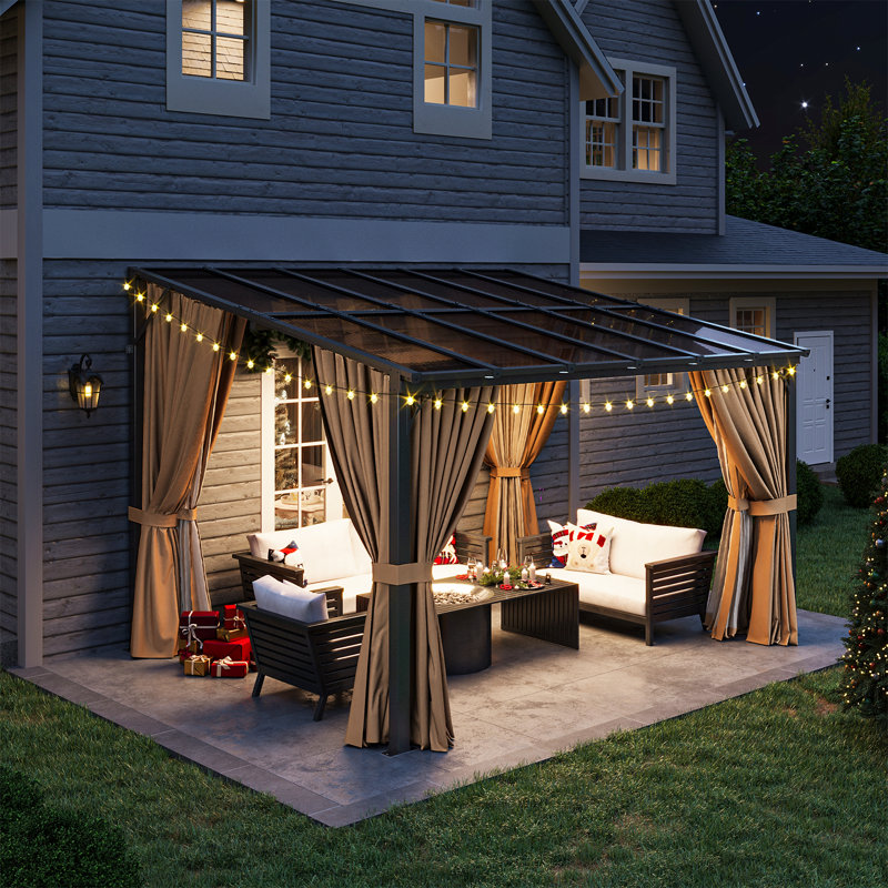 12 Ft. W X 10 Ft. D Outdoor Pergola With Canopy & Curtains, 12 Ft. W x 10 Ft. D