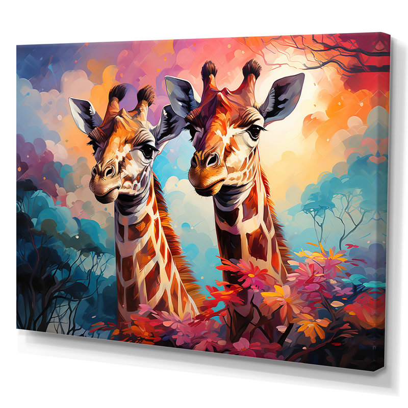 Girafes ludiques multicolores, Toile tendue, H 12 po x l 20 po