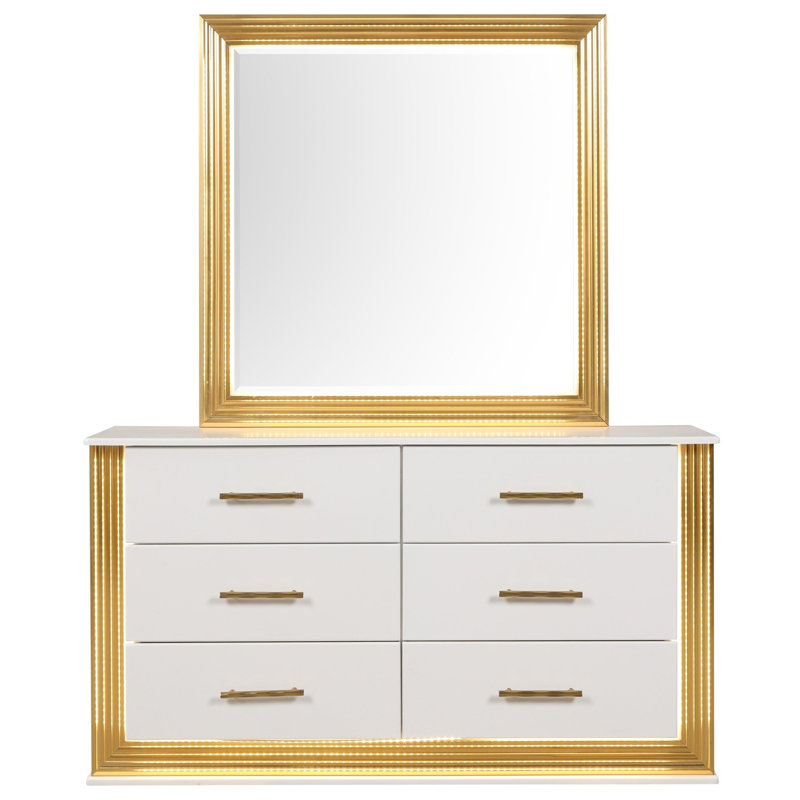 Miroir de style contemporain Obsession en bois et finition dorée