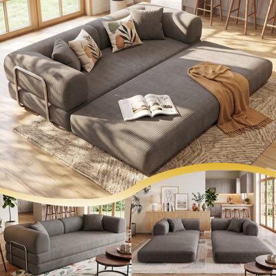 4-in-1 Corduroy Convertible Sleeper Sofa Bed, 78.8" Boneless Couch with Pull-Out Bed, Stainless Fixed-Shape Frame, No Assembly Required, Floor Futon Compression Loveseat Sofa for Living Room