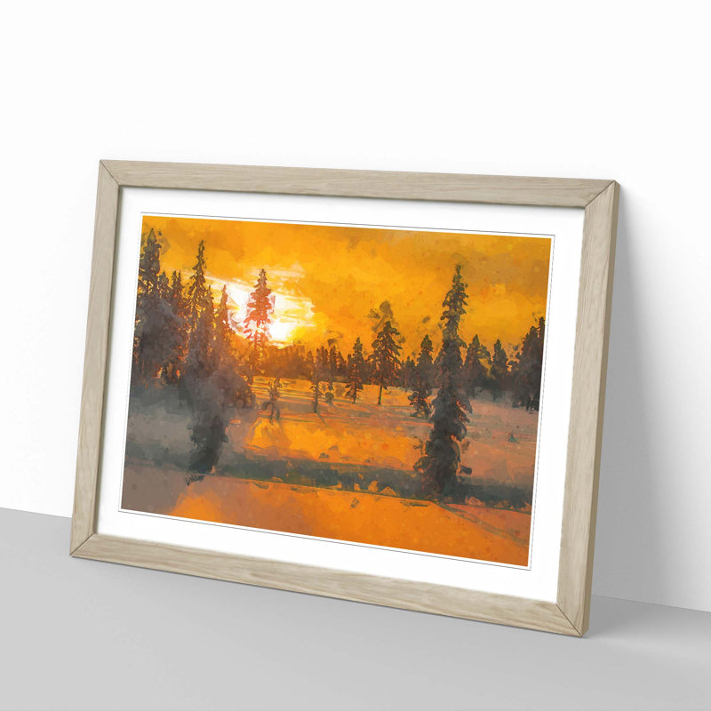 Wintertime in Norway in Abstract - Picture Frame Graphic Art Print, 60cm H x 91cm W x 2cm D, Oak