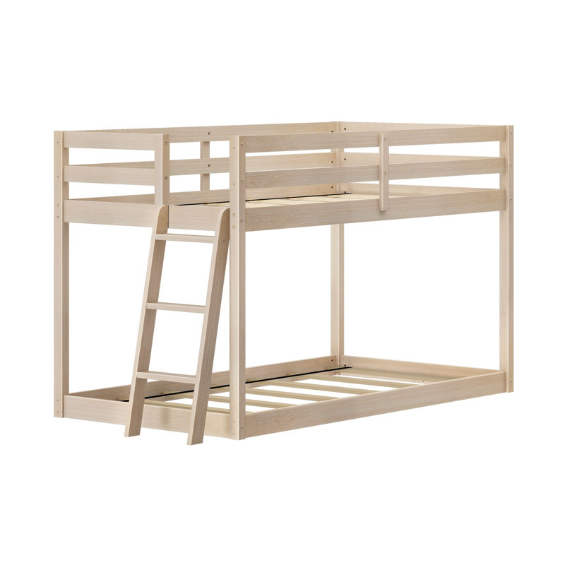 Kentin Twin Over Twin Low Bunk Bed, Embossed Natural