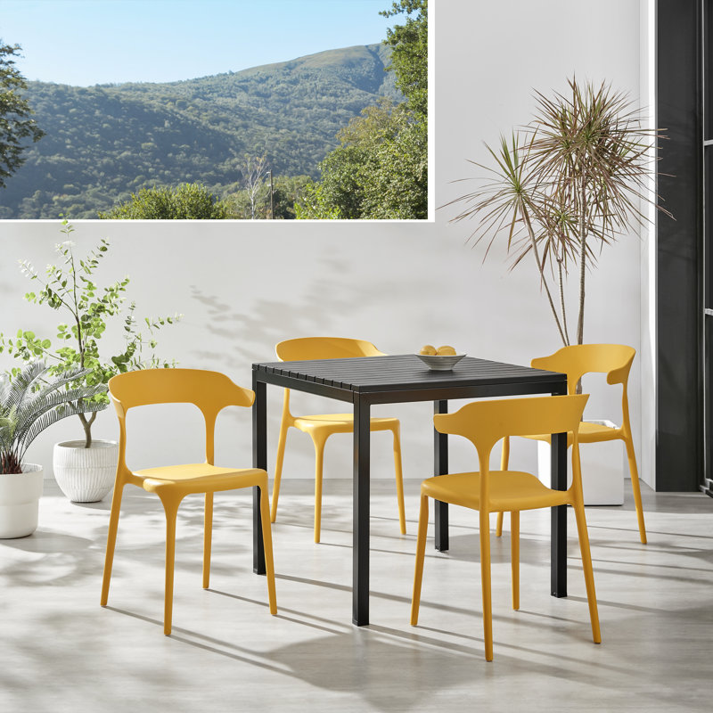 Nara Modern Stackable Dining Chair Set, No Assembly, Plastic Chair, Patio Chair, Suitable for Indoor and Outdoor Cafes and Restaurants (Set of 4)