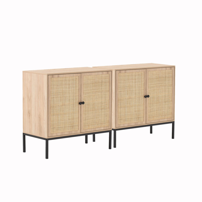 Set Of 2 Rolland A Console Table Side Table With Rattan Door
