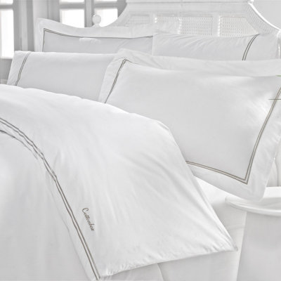 Housse de couette luxueuse double, 100% coton Akfil, housse de couette 78,7 po x 86,6 po | Drap plat 94,5 po x 102,4 po | 4 taies d'oreiller (2 Oxford) | Impression réactive, lavable à la machine, élégant design blanc et gris