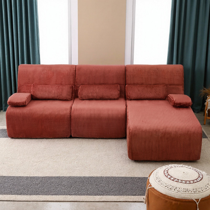 Canapé modulaire moderne de 98 po, canapé en forme de L sans os, revêtement en velours côtelé doux, canapé convertible modulaire, emballage compressé, aucun assemblage requis, canapé confortable à 3 places pour les appartements