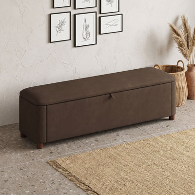 Banc ottoman de rangement recouvert de velours, pieds en bois d'hévéa massif et rangement dissimulé