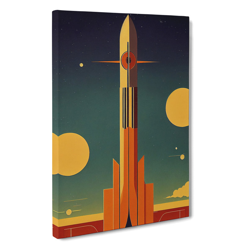 Retro Spaceship Rocket No.4 - Wrapped Canvas, 50cm H x 35cm W x 3cm D