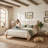 Modern Queen Linen Upholstered Platform Bed with Channel Headboard and Square Wood Posts, Beige -28691553-28691559