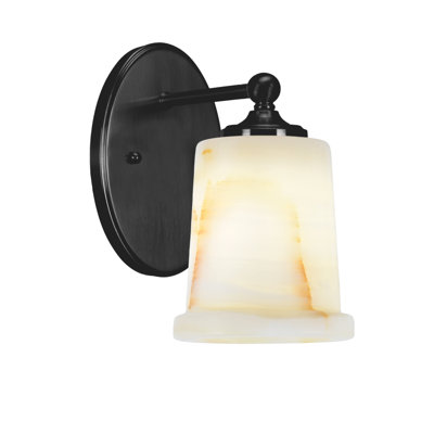 Sadea Wall Sconce, Matte Black Finish, 5" Natural Stone Shade