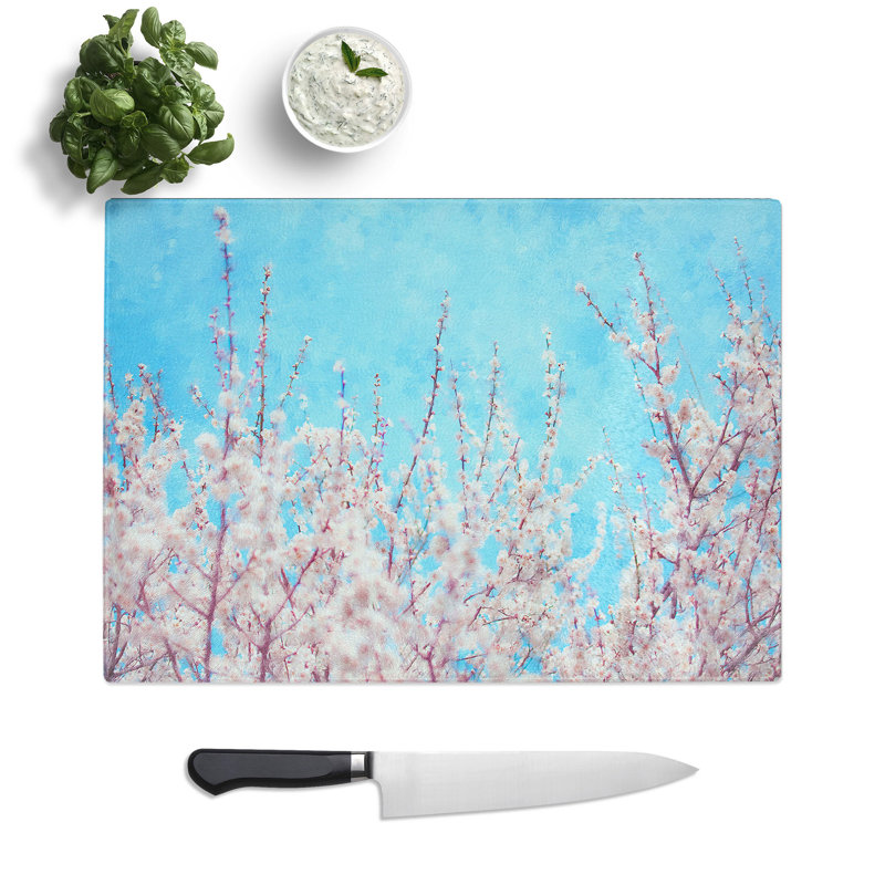 Tempered Glass Top of the Blossom Tree Painting Chopping Board, 28.5 cm x 39 cm