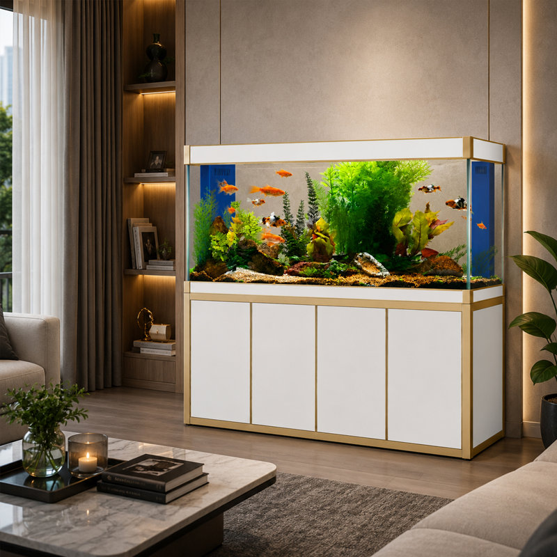 Réservoir d'aquarium rectangulaire, Blanc / Doré, 250 gallons (H 61 po x l 78 po x P 23,6 po)