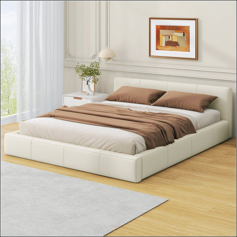 Lit tapissier beige élégant, Grand lit