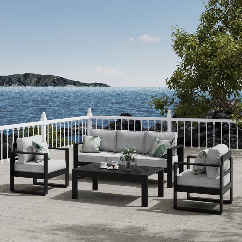 Outdoor Lounge Chair, Black Frame/Grey Cushion