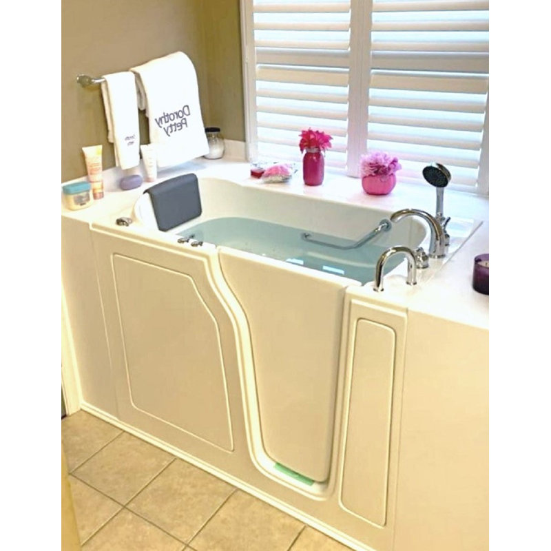 48'' x 28'' Fiberglass Bathtub with Faucet, Right, Beige