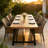 70.75" Acacia Wood Outdoor Dining Table, Natural Brown Wood Top with Black Metal Frame, Slat Panel Rustic Design for Patio & Backyard