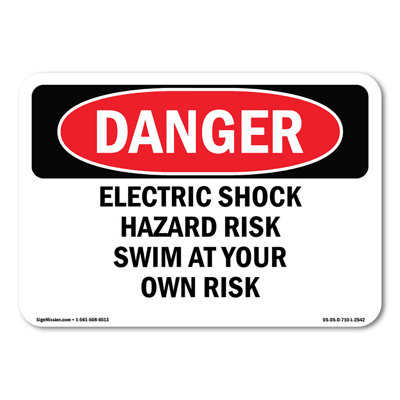 Electric Shock Hazard Risk Swim At Your Own Risk  Aluminum Sign 10" X 7"