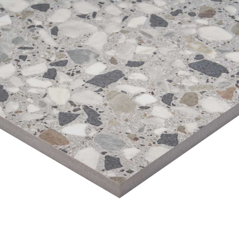 Kobe 24x24 Matte Terrazzo Look Porcelain Tile, Smoke Gray