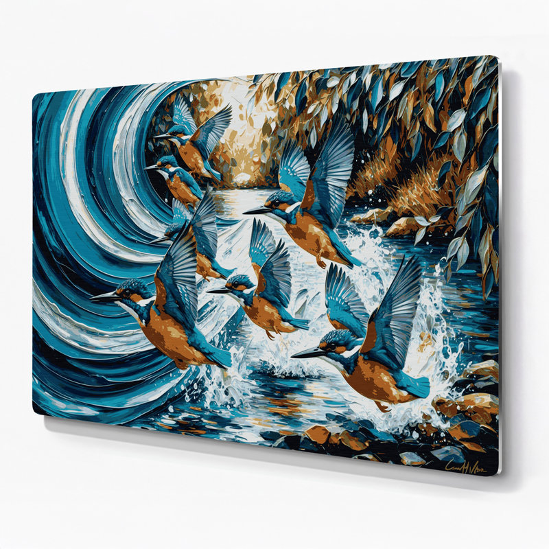 Oiseau martin-pêcheur gris, art mural en métal, H 16 po x l 20 po