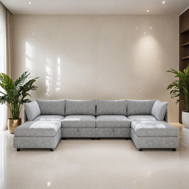 Canapé-lit modulaire 6 pièces pour salon, Gris chenille
