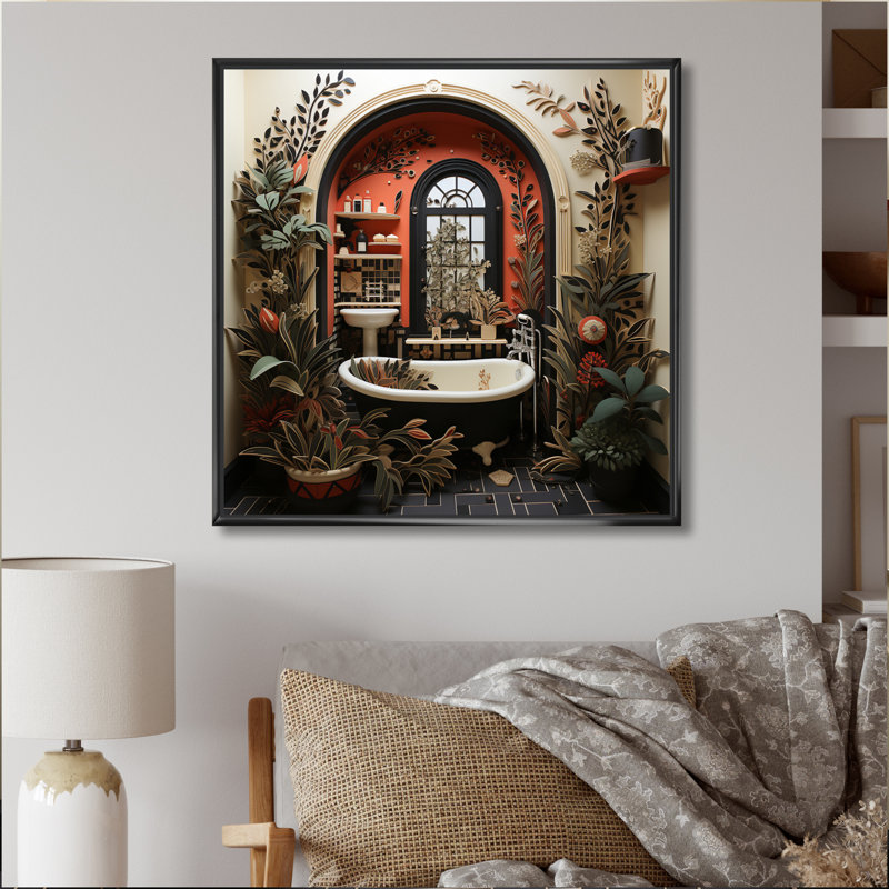 Rouge moderne, charme de salle de bain I, H 16 po x l 16 po, Cadre flottant noir