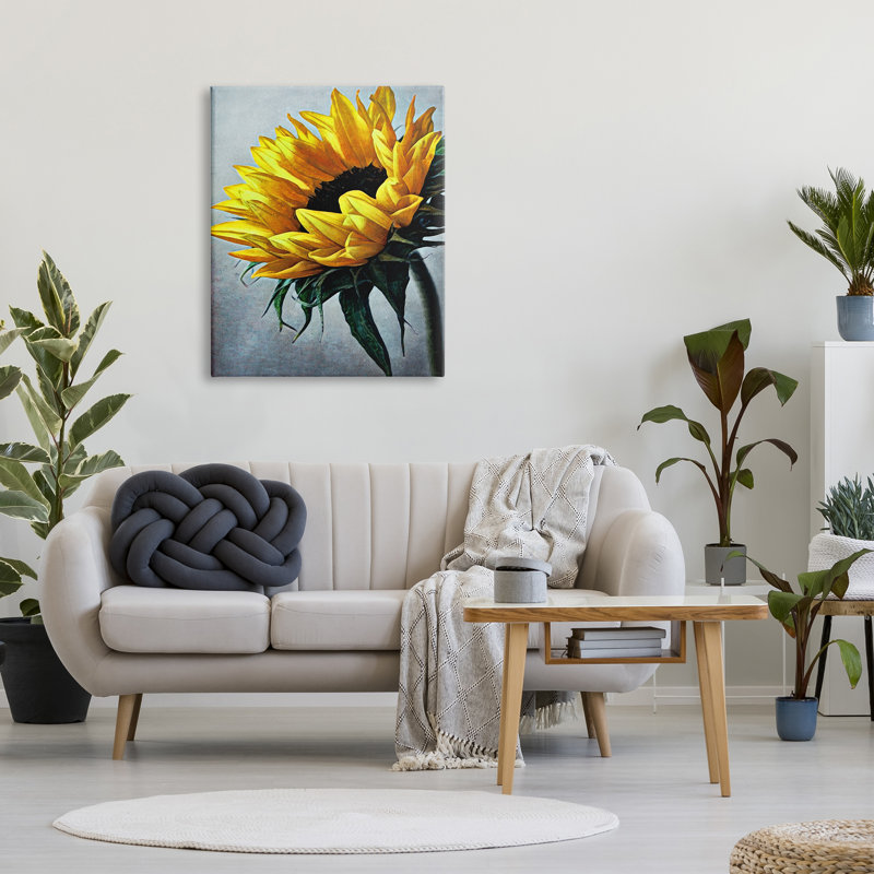 Art mural jaune sur toile flottante jaune, tournesol, H 40 po x l 30 po x P 1,5 po, Toile tendue