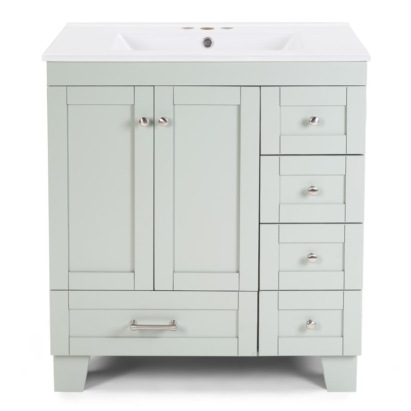Meuble-lavabo silencieux en céramique à cinq tiroirs, Bleu gris, Argent argent