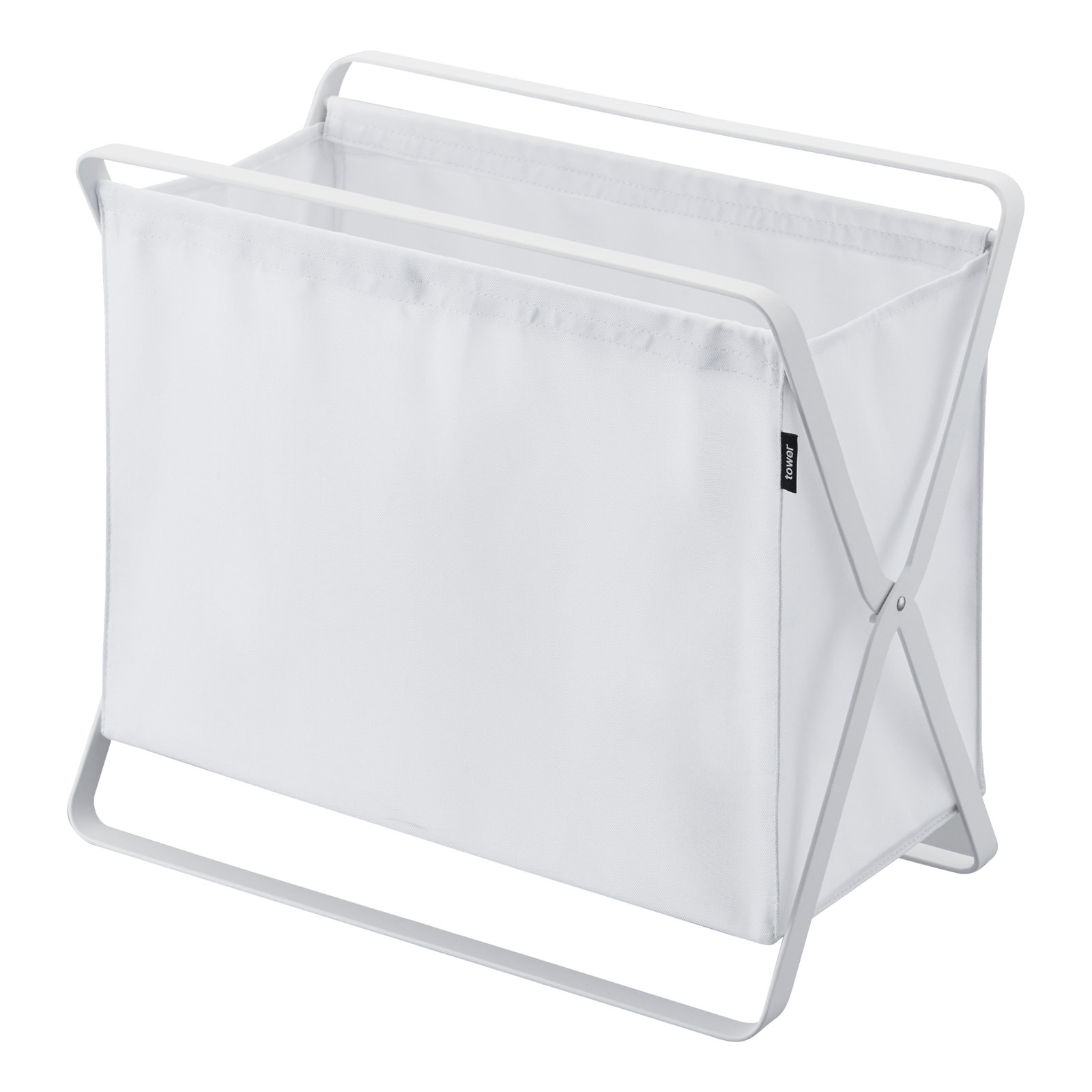 Yamazaki Home Laundry Basket - Foldable Storage Hamper Organizer, Steel, White, Wide (15.7" H x 18.1" W x 11.4" D)