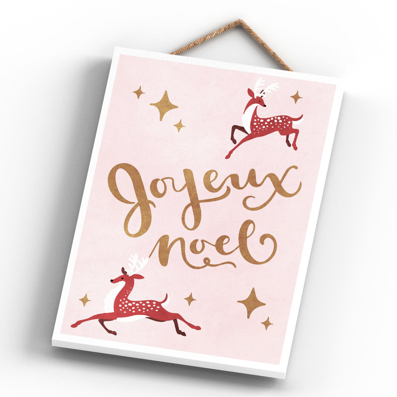 Xmas Joyeux Noel Wooden Plaque, 28.5cm H x 18.5cm W x 0.9cm D
