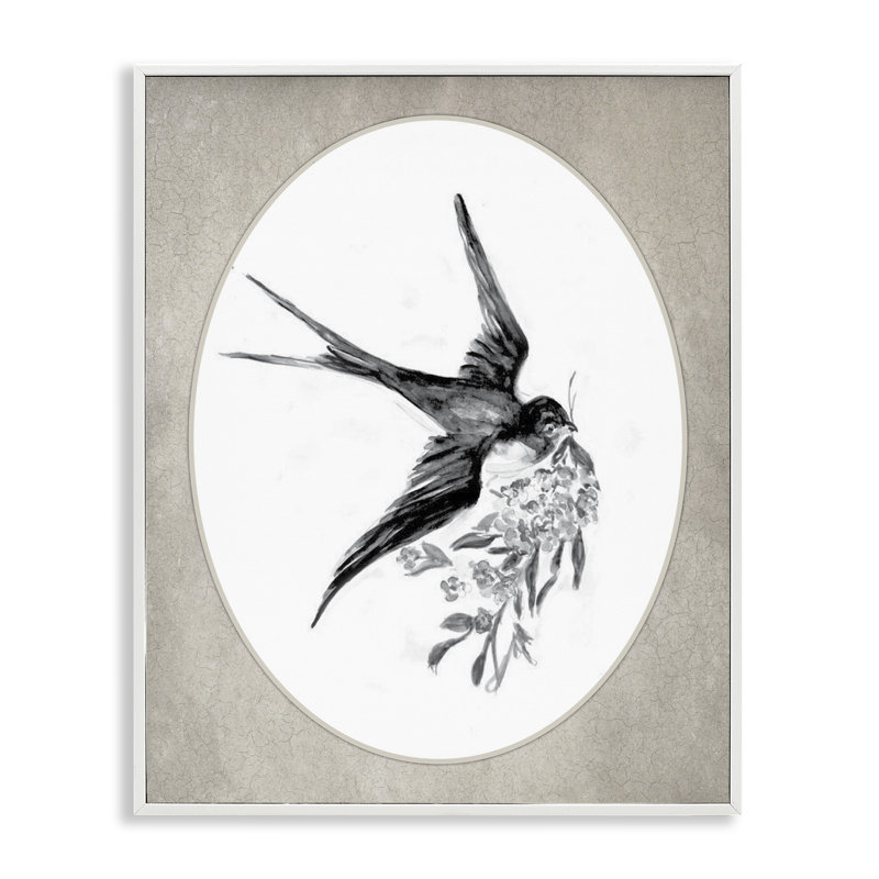 «Flying Bird with Botanicals», art de la giclée encadrée, design par lettré et doublé, H 20 po x l 16 po