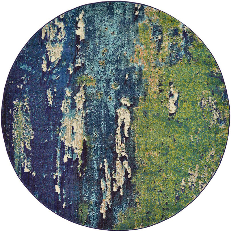 Tapis bleu marine à motif géométrique shirey, Rond 6 pi