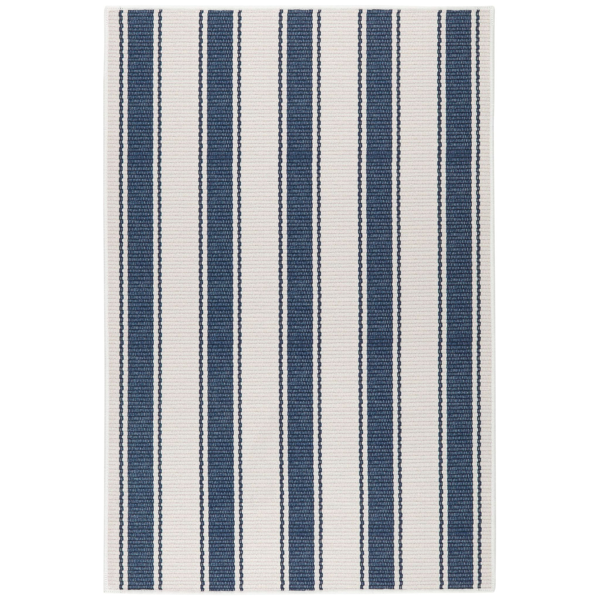 Blue Awning Stripe Machine Washable Rug, Rectangle 4' x 6'