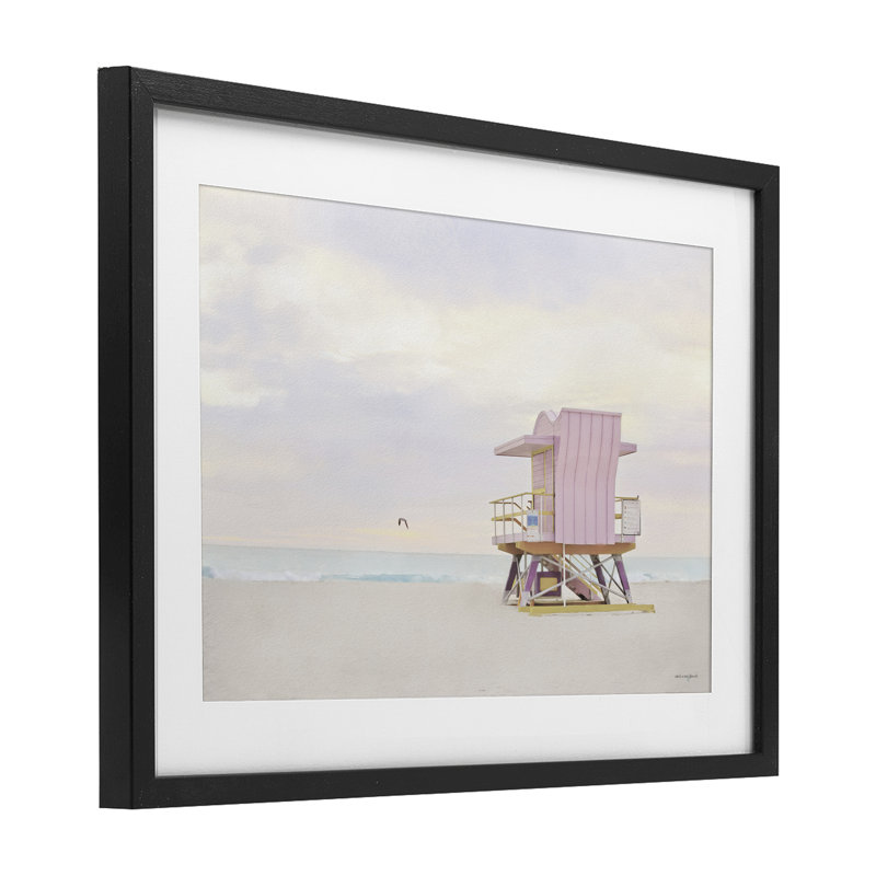 «Pink Paradise Beach», reproduction sous verre encadrée, design par Seven Trees Design, H 14 po x l 20 po, Cadre noir minuit