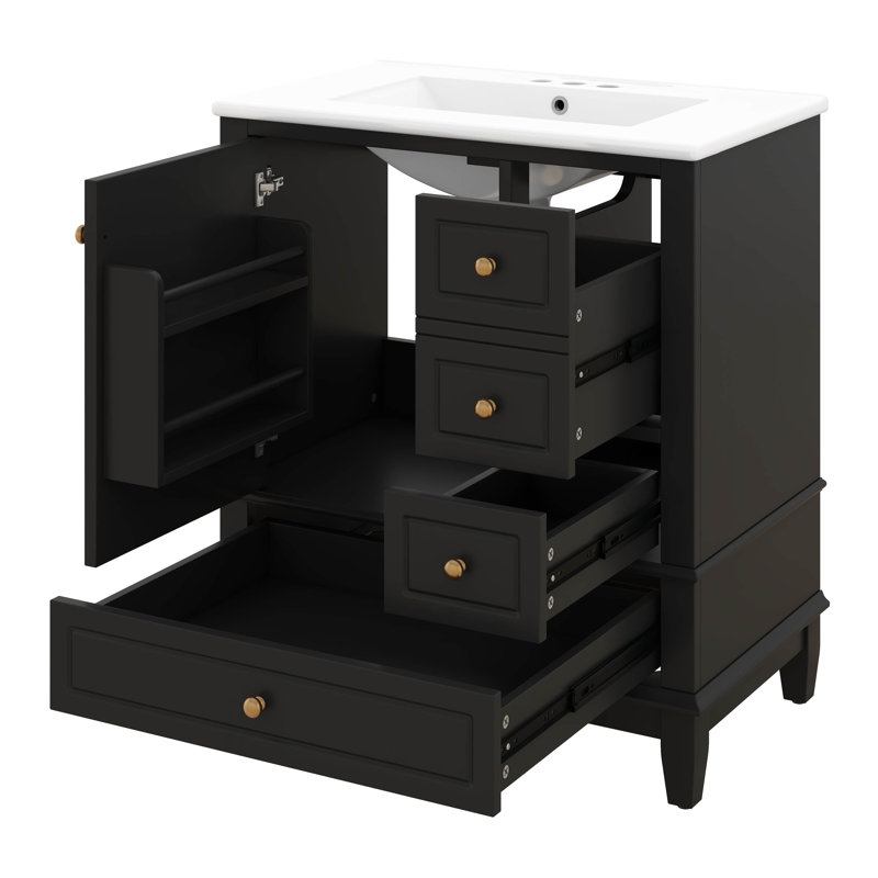 Ensemble de meuble-lavabo simple 30 po avec une porte et trois tiroirs, une armoire de rangement en bois massif de 30 po avec lavabo