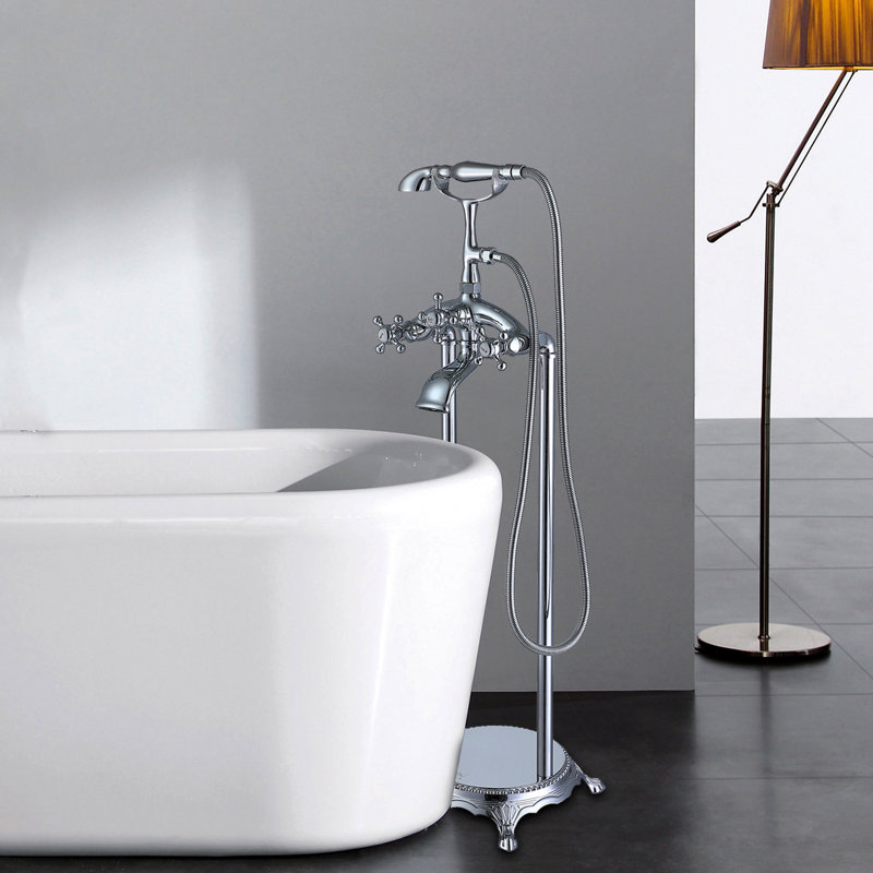 Freestanding Bathtub Faucet With Hand Shower - Metal, 40 In Depth, 10 Width, Height, 13 Lb Complete Retail Box And Instruction, Full Coverage Spray For Every Need Freestanding, Lb, 3.9 Gpm, Packaging