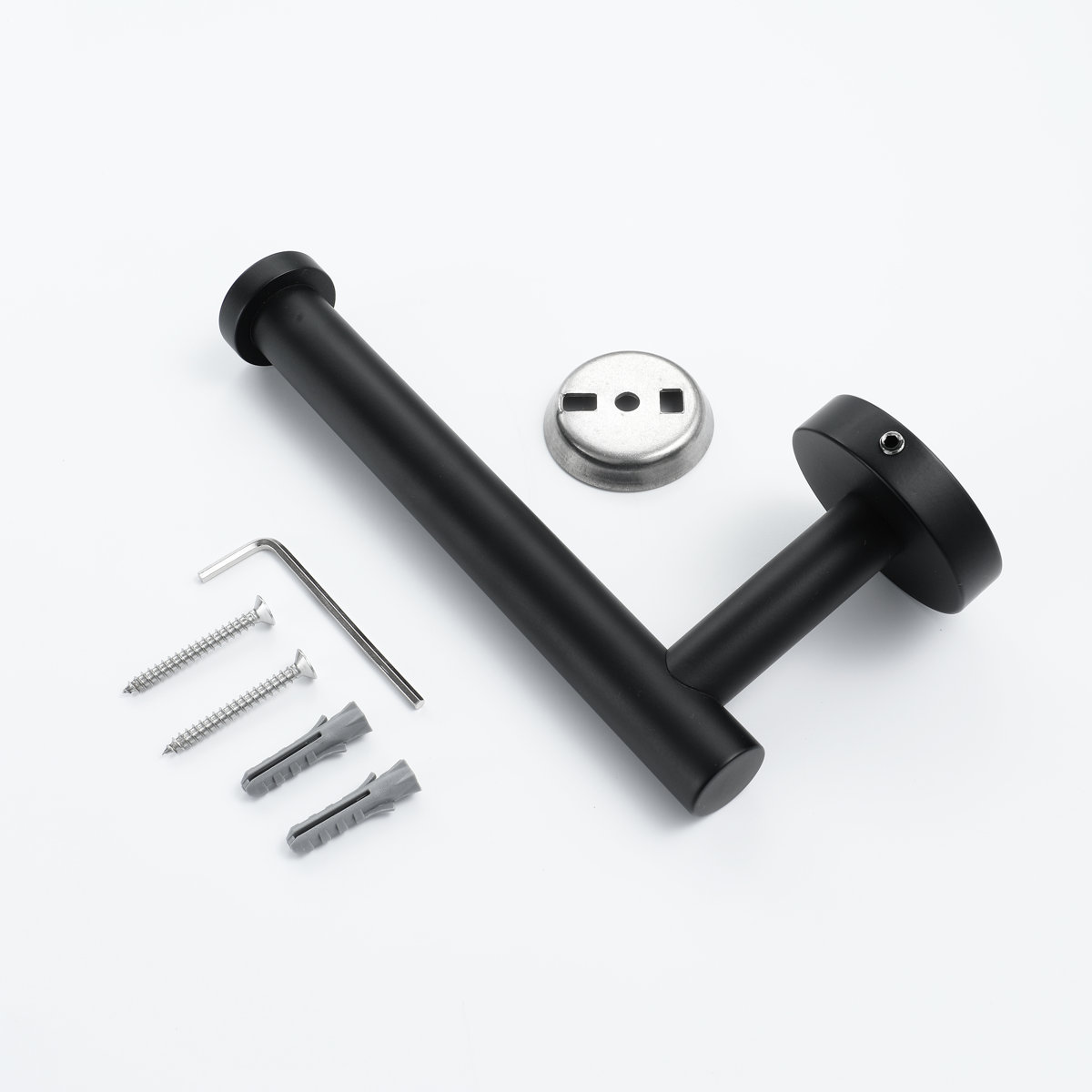 Linkaa 4-Piece Matte Black Bathroom Hardware Set – SUS304 Stainless Steel Accessories Include Toilet Paper Holder, 24" Towel Bar, Towel Ring & Robe Hook, Wall Mount, Rust-Proof