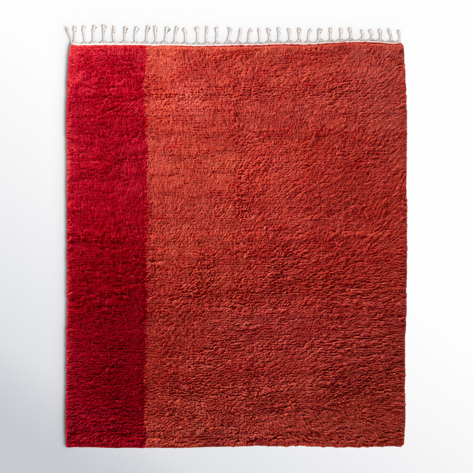 Essi Red Hand-Woven Wool Shag Rug, Rectangle 5' x 8'