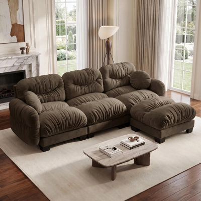 Canapé d'angle modulaire Cloud de 295 cm (116,1 po), canapé 3 places en forme de L en tissu chenille haut de gamme avec pouf amovible, canapé surdimensionné en peluche rembourrée pour petit salon d'appartement