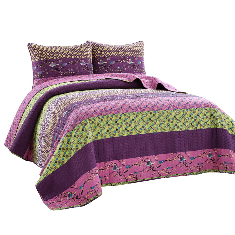 Royal Empire Cotton Reversible 3 Piece Quilt Set, Plum, Full/Queen Quilt + 2 Standard Shams