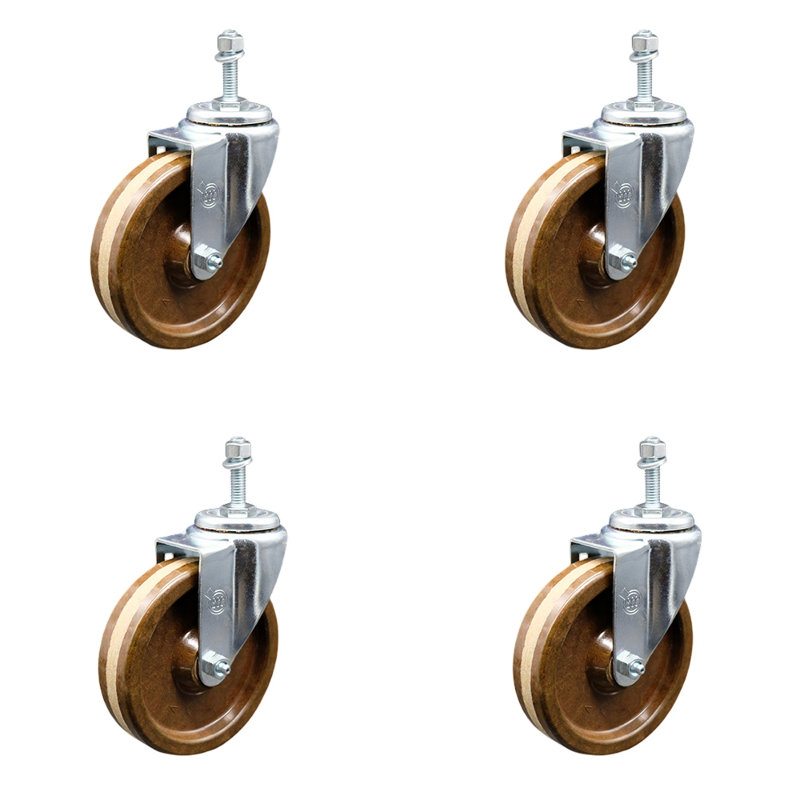 Temp Phenolic Wheel Swivel 3/8 Inch Threaded Stem Caster Set 2 Brake