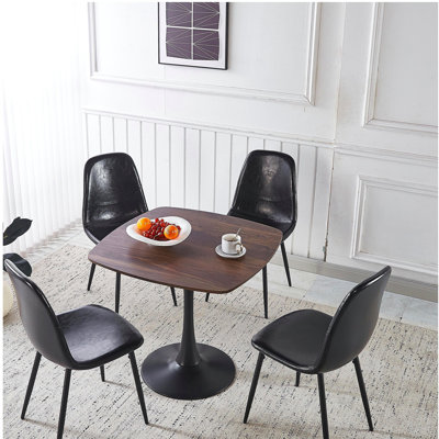 Ensemble de salle à manger 1 + 4,5 pièces, table de salle à manger à pieds en métal pour 4-6 personnes avec plateau en panneau de fibres à densité moyenne, table de salle à manger à piédestal, table basse de loisirs