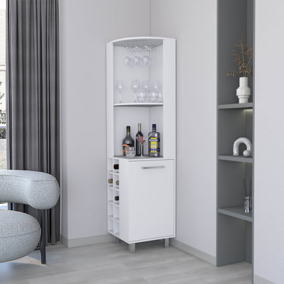 Kingston Corner Bar Cabinet with Wine Bottle Storage, Stemware Rack, and Display Shelves – Wenge 